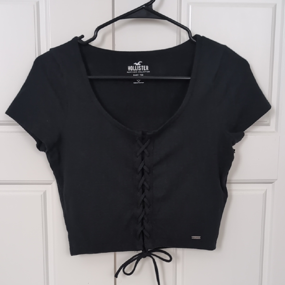Hollister Women's Black Lace-Up Blouse